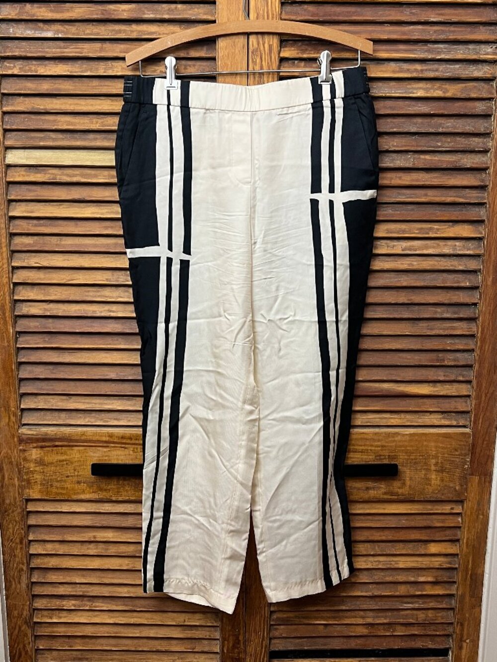 Theory black and white silk pants, 6